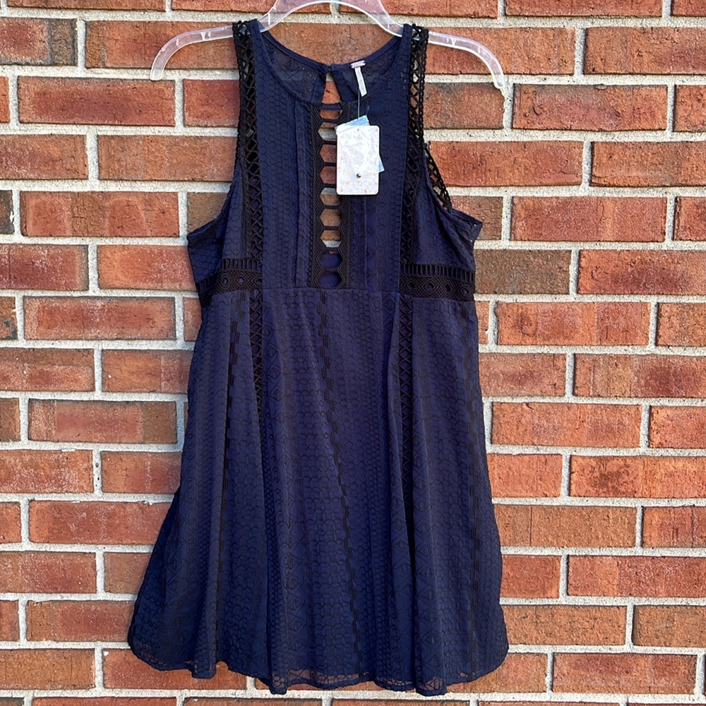 🆕 Free People Wherever You Go Mini Dress with Pockets size 4 Navy